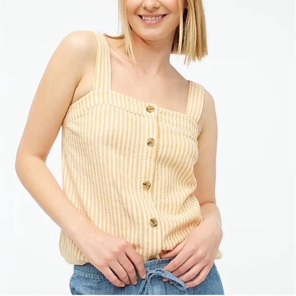 NWT J. Crew Factory Striped LinenBlend Button Front Tank Top Yellow Sz XXL